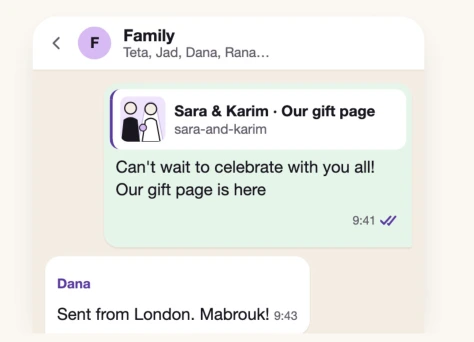 A gift page shared in the family WhatsApp chat